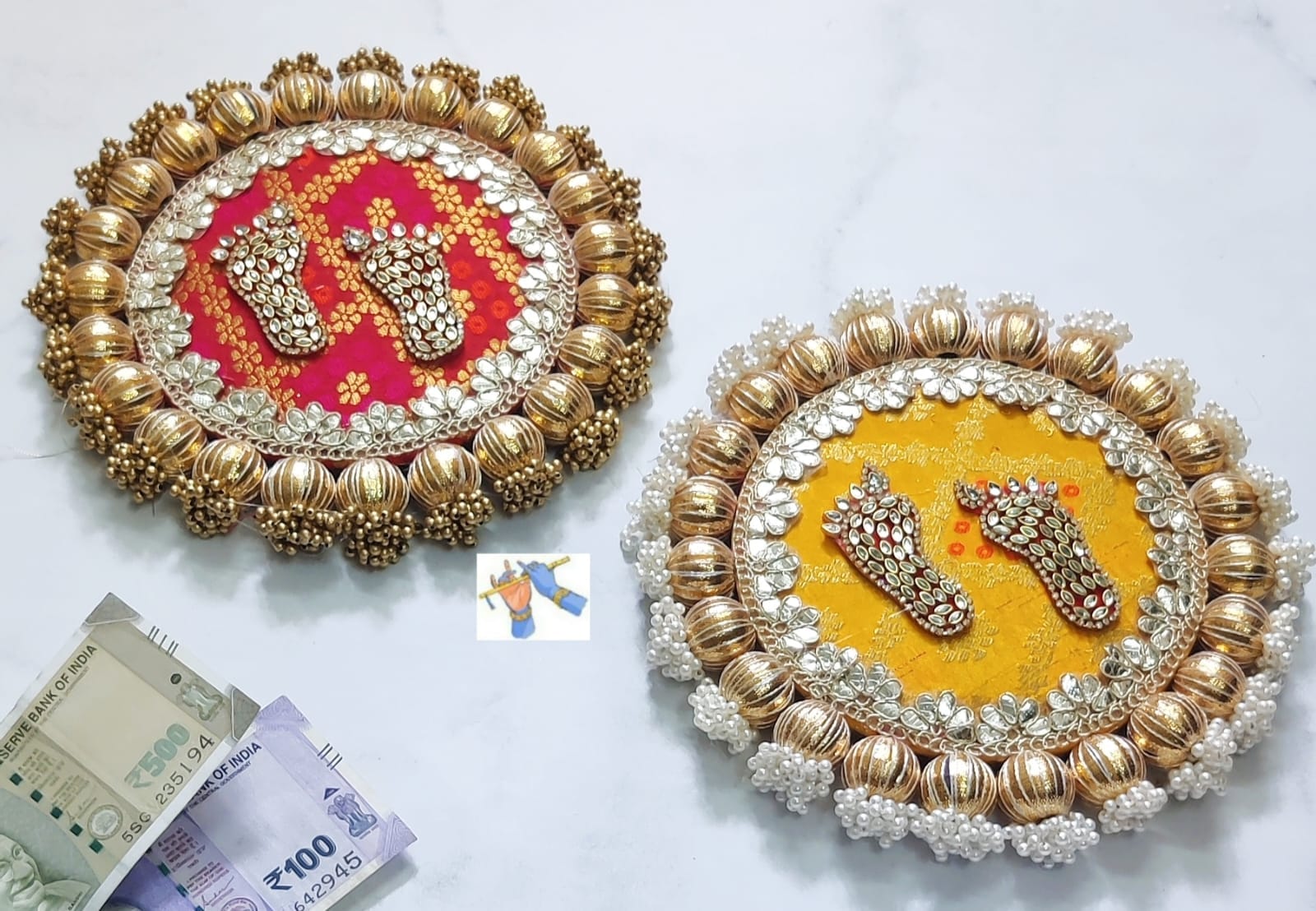 set of 2 lakshmi charan mats for diwali décor / gift item