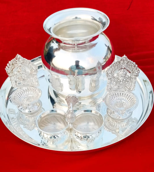 German silver regular use pooja set for diwali/ housewarming pooja