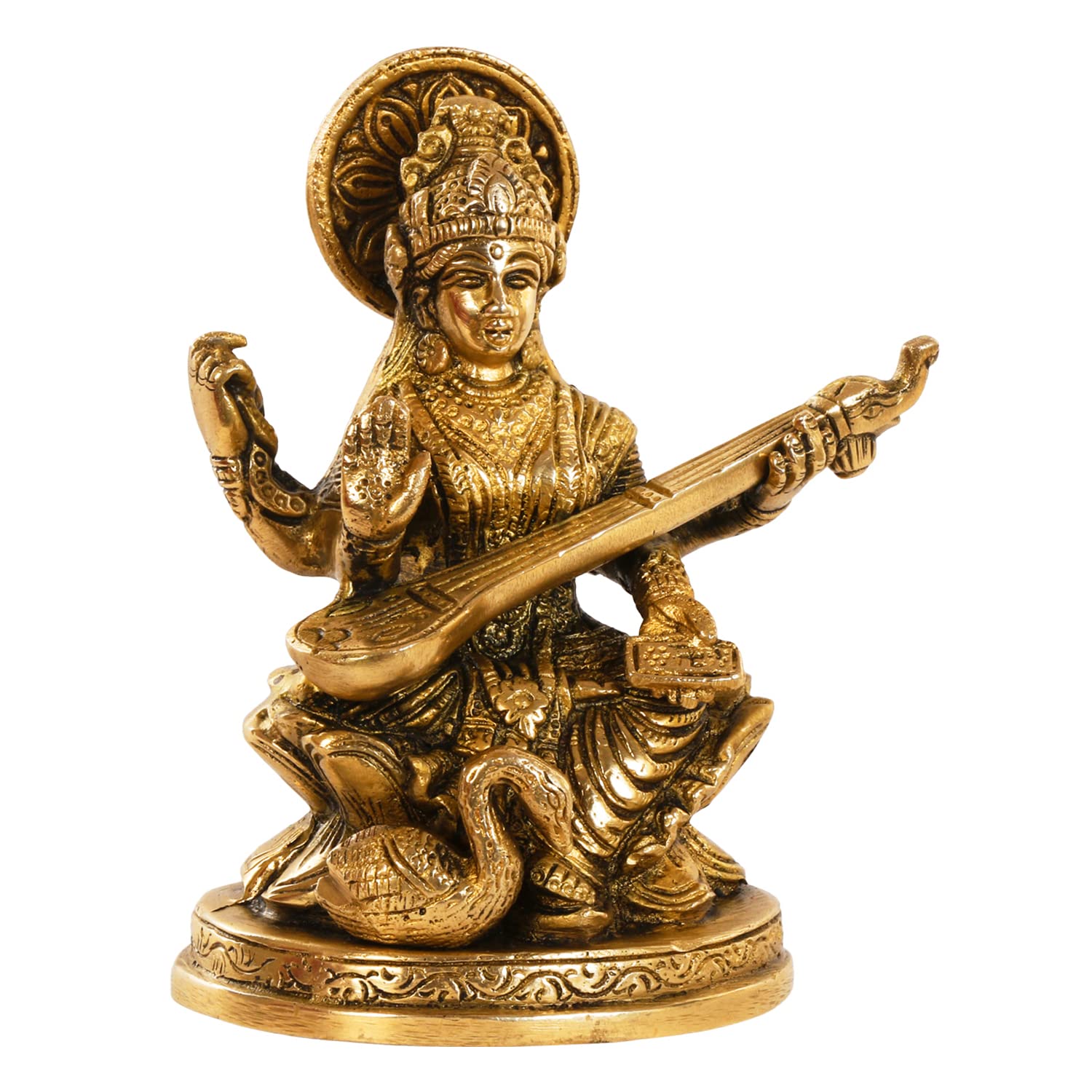 indiancraftsbykanika Brass Maa Saraswati 5" Idol for Temple/Gift Item/Home Decor