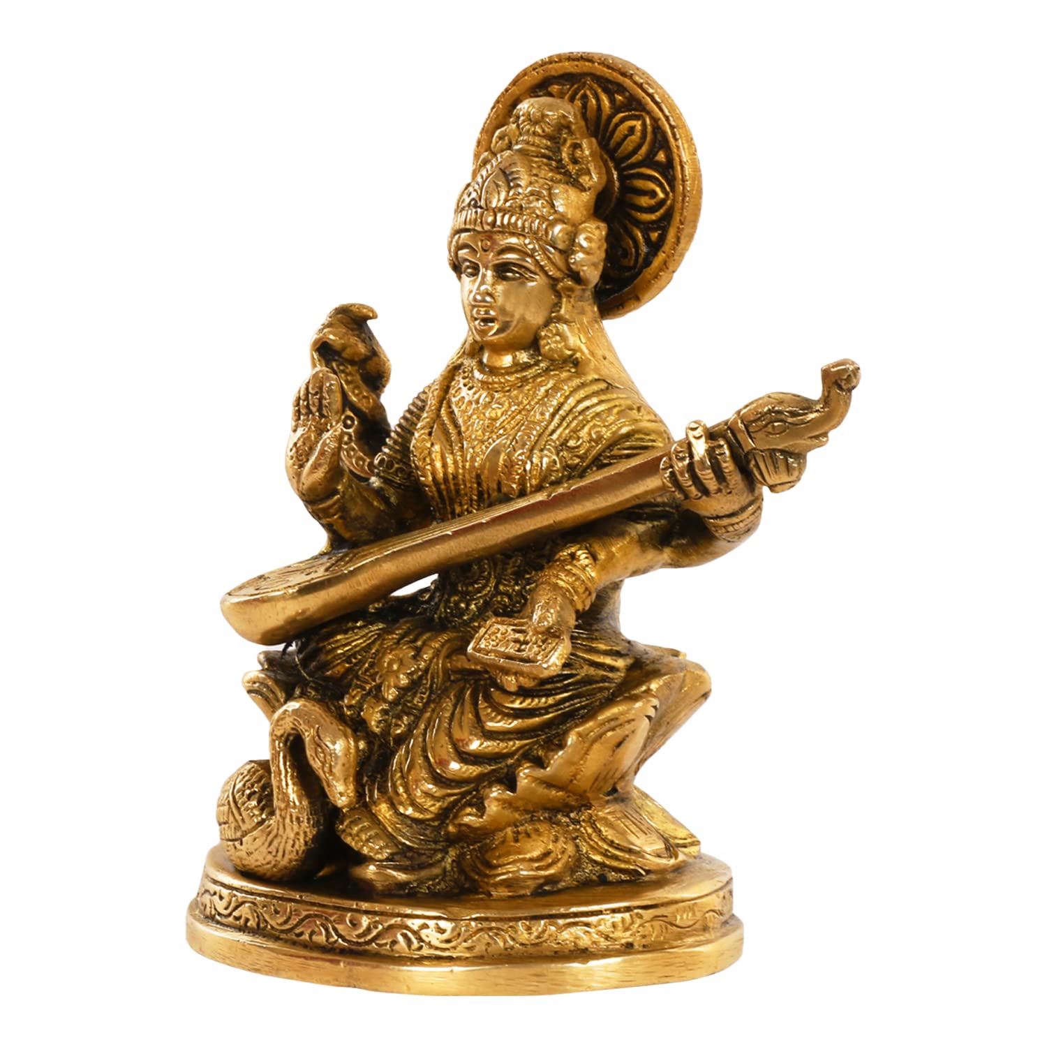 indiancraftsbykanika Brass Maa Saraswati 5" Idol for Temple/Gift Item/Home Decor