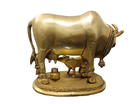 indiancraftsbykanika Brass Cow and Calf Statue Idol for Temple/Home décor/Gift Item