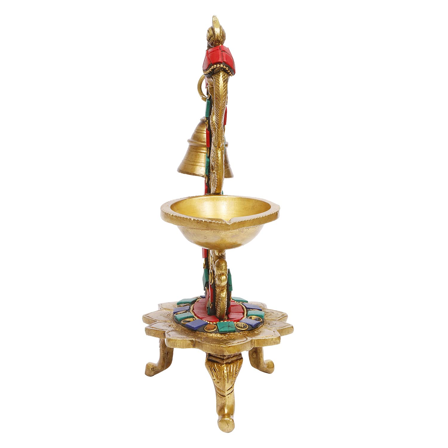 Brass Multicolor Bird Traditional Hanging Bell Diya Oil Lamp Stand Diwali Puja