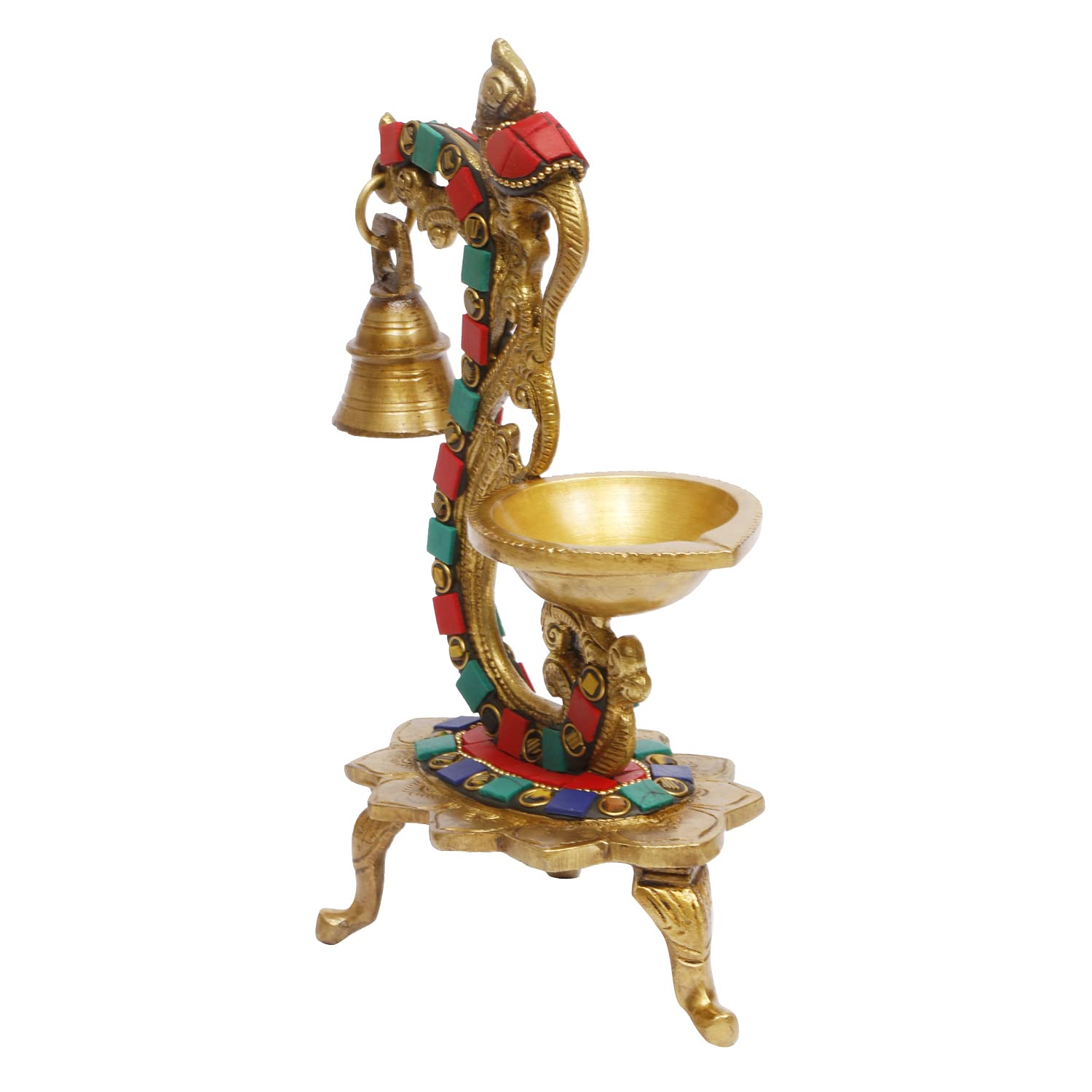 Brass Multicolor Bird Traditional Hanging Bell Diya Oil Lamp Stand Diwali Puja