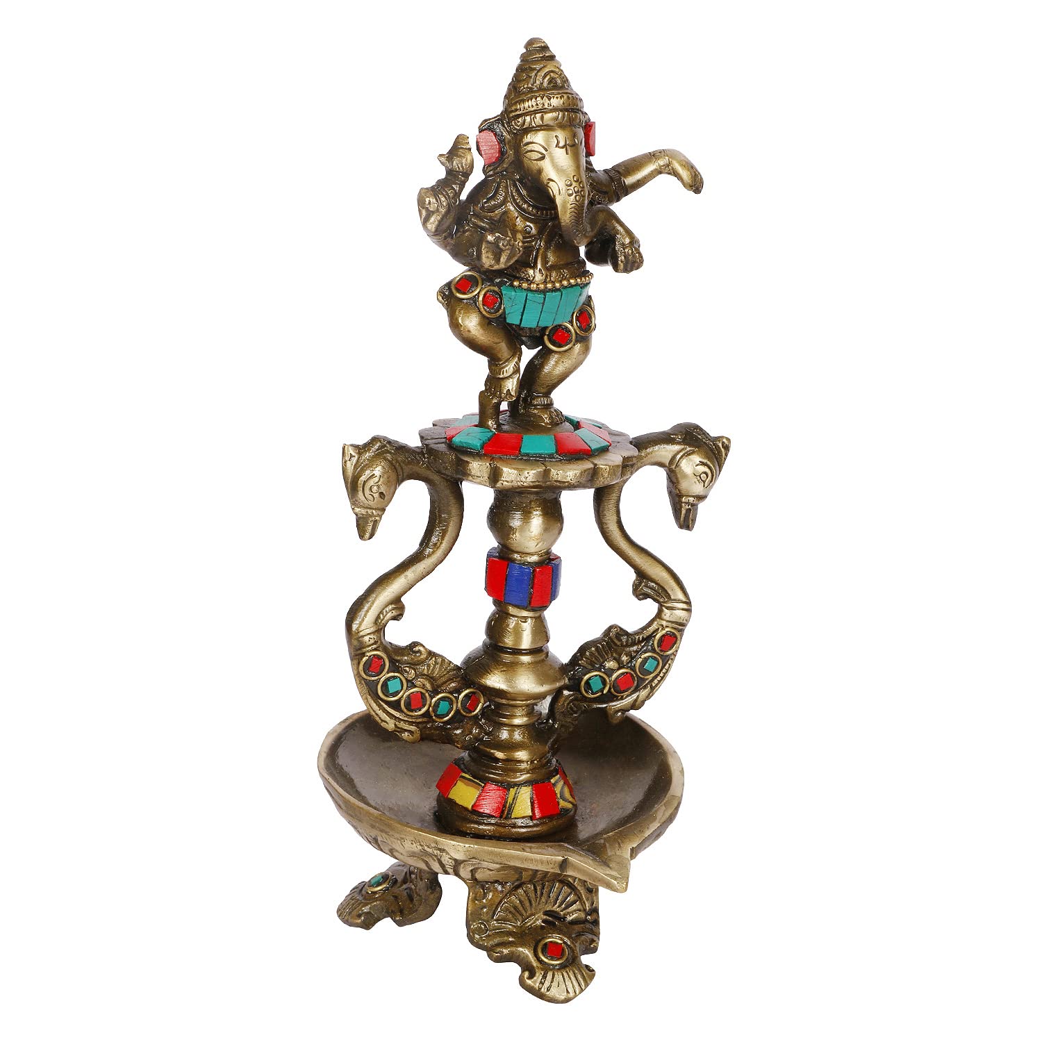 Brass Dancing Ganesha Diya Oil Lamp Statue Ganesh on Swan Showpiece