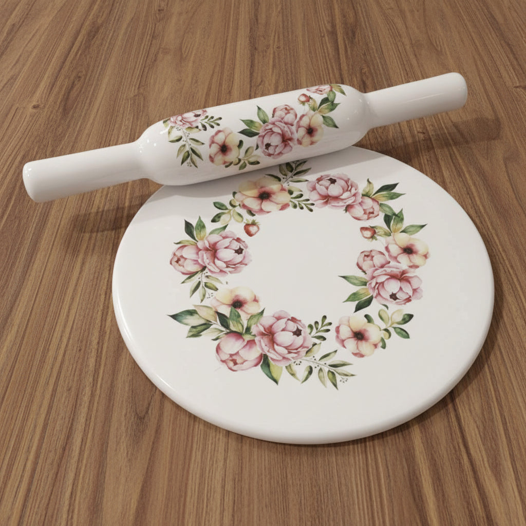 Marble Hand Carved white chakla and a Wooden Polished belan