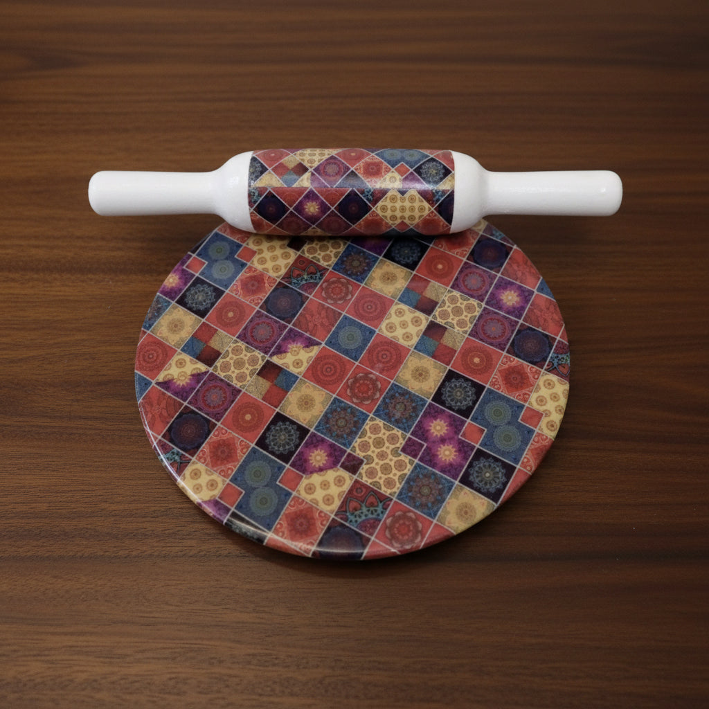 Marble Hand Carved Heavy chakla and a Wooden Polished belan/ ROLLING BOARD WITH ROLLING PIN
