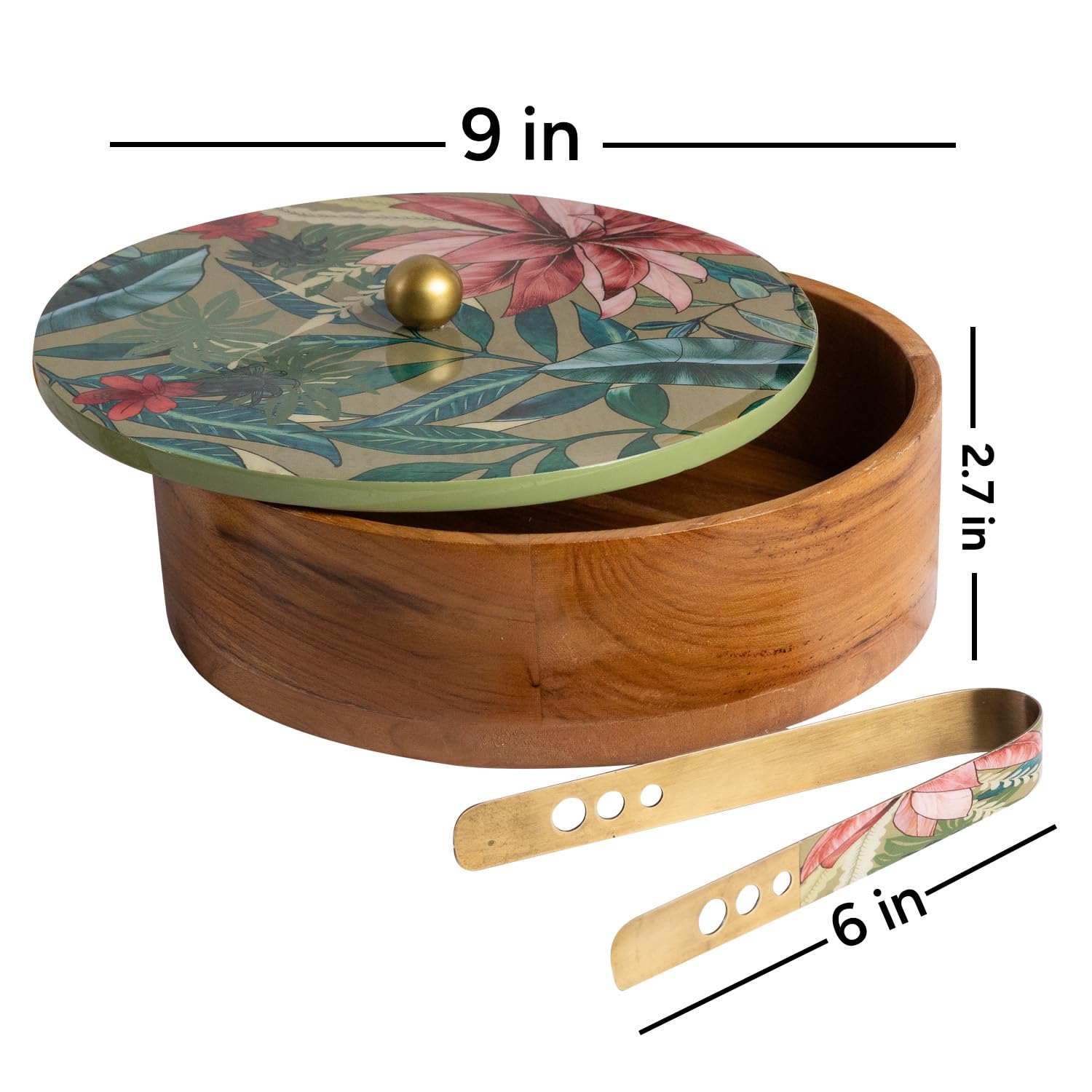 wooden casserole grey printed chapati box/roti box