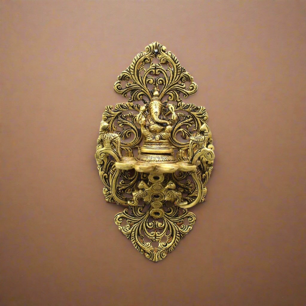 Brass Ganesh Wall Diya (4 diyas) Wall Hanging for Home décor/Temple/Gift Item