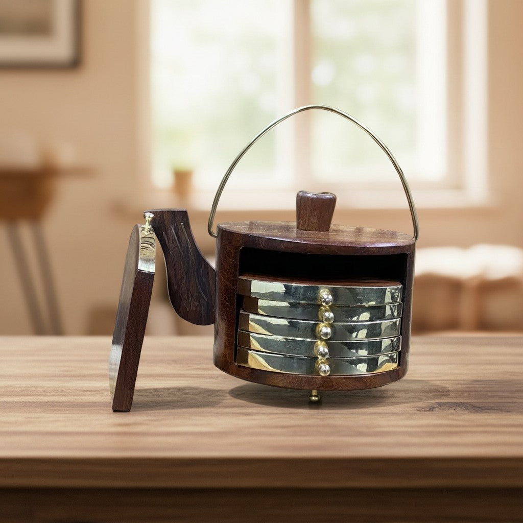 Wooden Drink Coasters , Wood Table Coaster , Set of 6  Kettle Shape