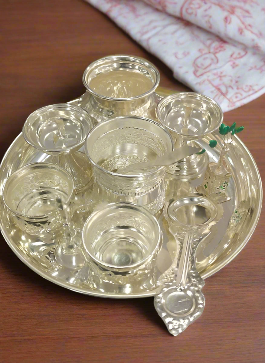 pure German silver pooja thali set of 11 pieces for housewarming pooja/Diwali festival