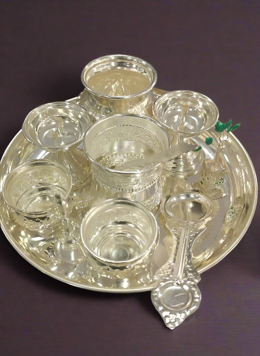 pure German silver pooja thali set of 11 pieces for housewarming pooja/Diwali festival