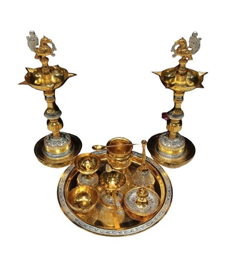 Silver Plated Pooja thali Set - 10 Pieces Set