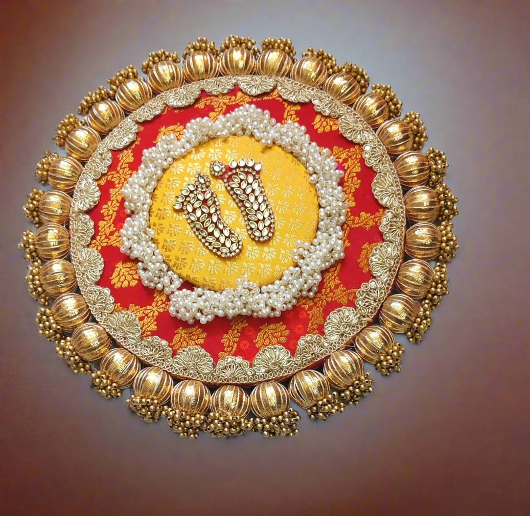 wooden base lakshmi charan mat 10" for diwali décor/ gift item