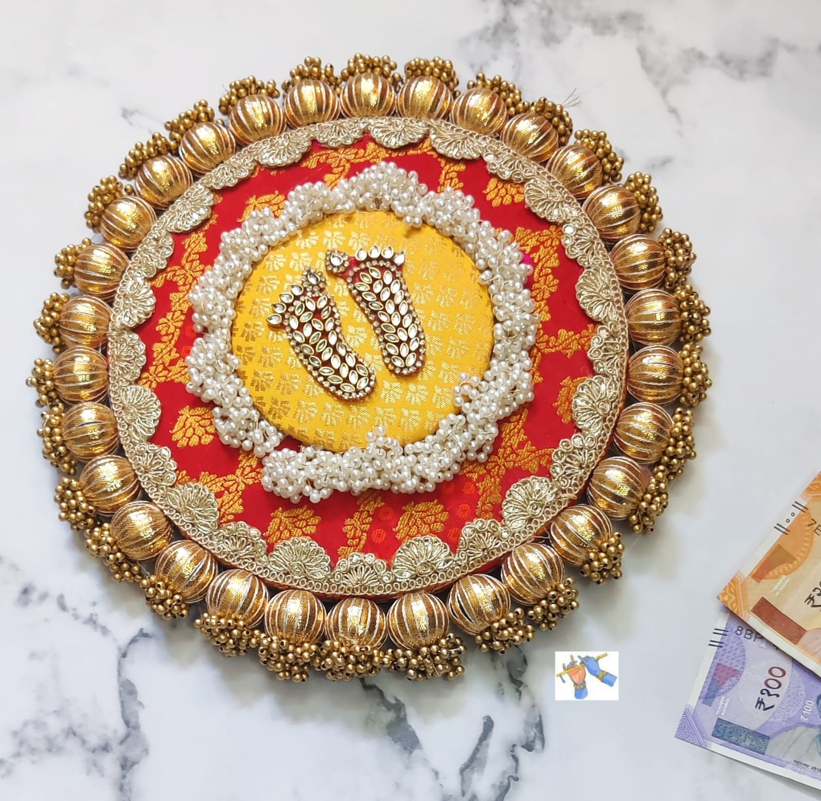 wooden base lakshmi charan mat 10" for diwali décor/ gift item