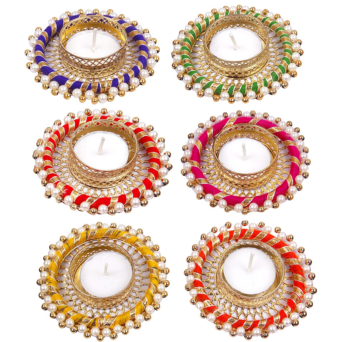colorful  tea light holder, set of 50 pieces for diwali décor with wax tea lights