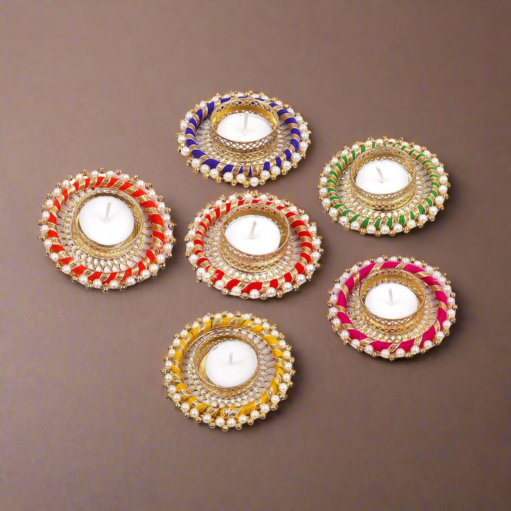 colorful  tea light holder, set of 50 pieces for diwali décor with wax tea lights