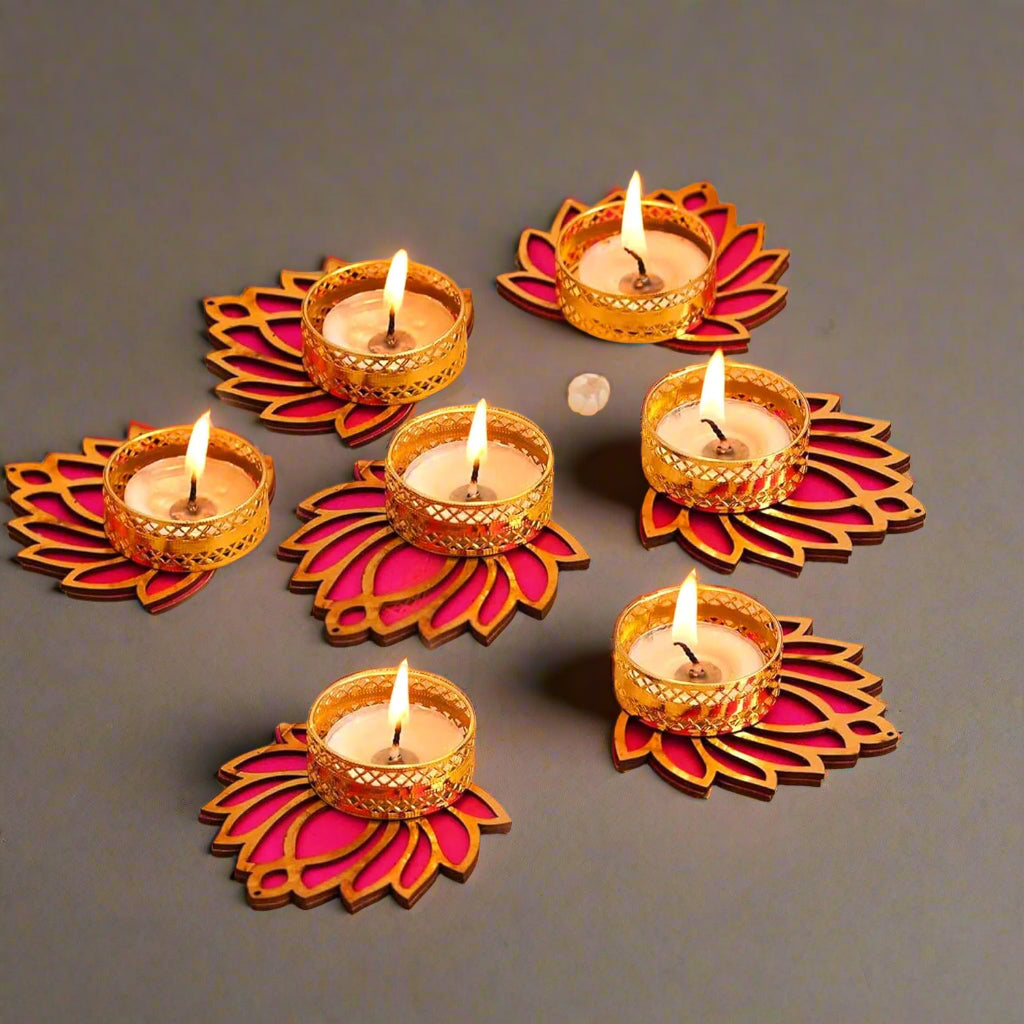 pink lotus tea light holder for diwali 50 pieces set