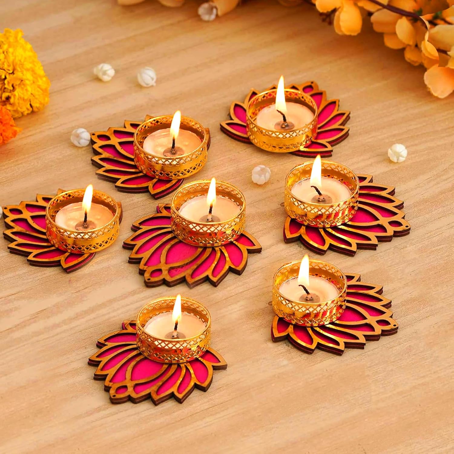 pink lotus tea light holder for diwali 50 pieces set
