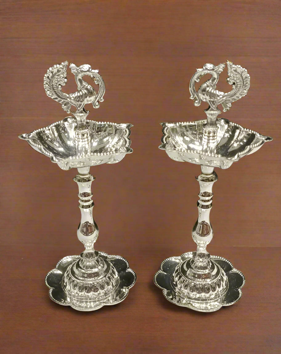 silver plated peacock diya pair for diwali / home décor/ gift item