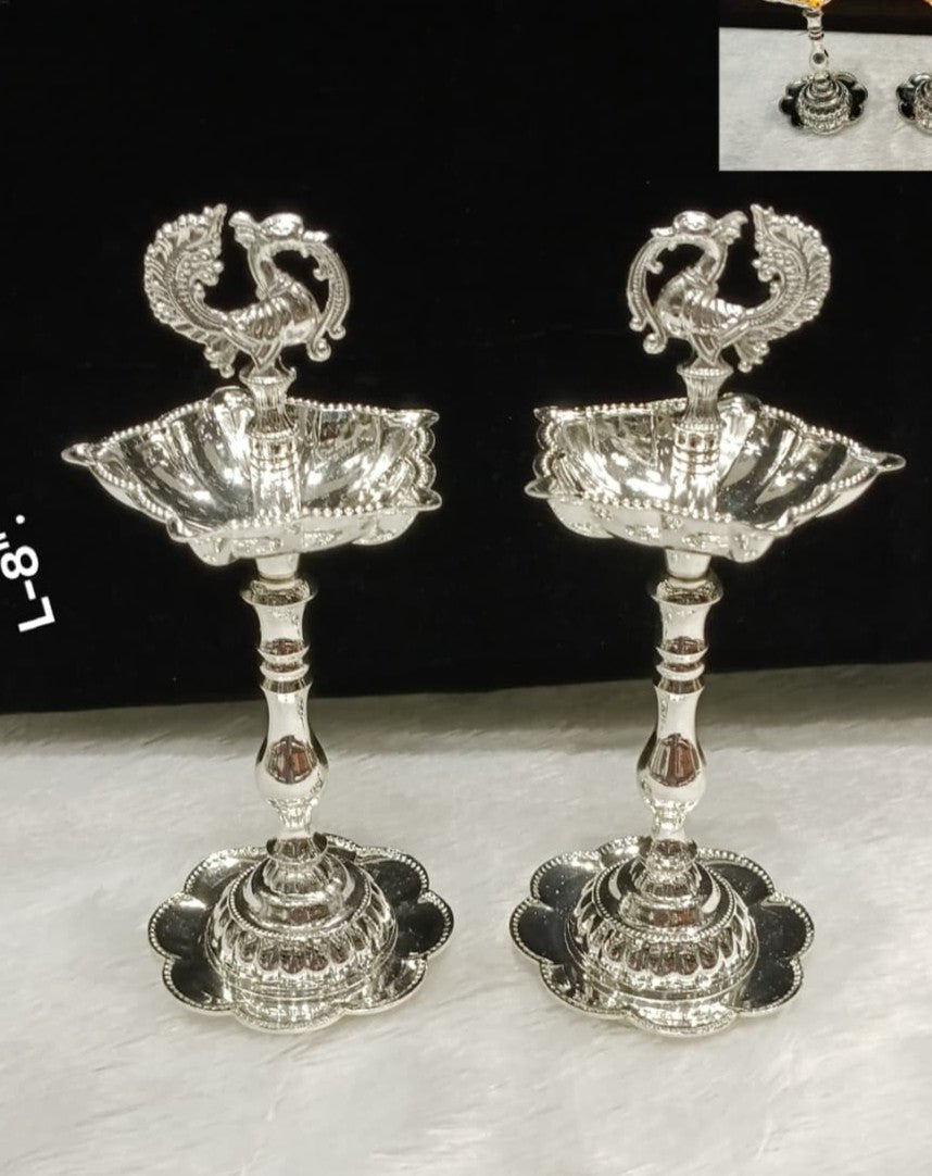 silver plated peacock diya pair for diwali / home décor/ gift item