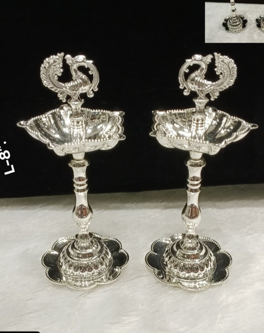 silver plated peacock diya pair for diwali / home décor/ gift item