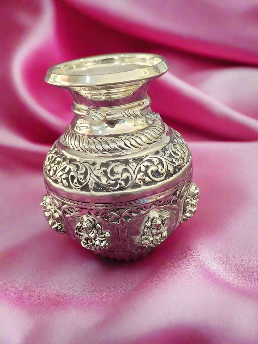 german silver antique finish astha lakshmi kalash for vara lakshmi pooja/ diwali