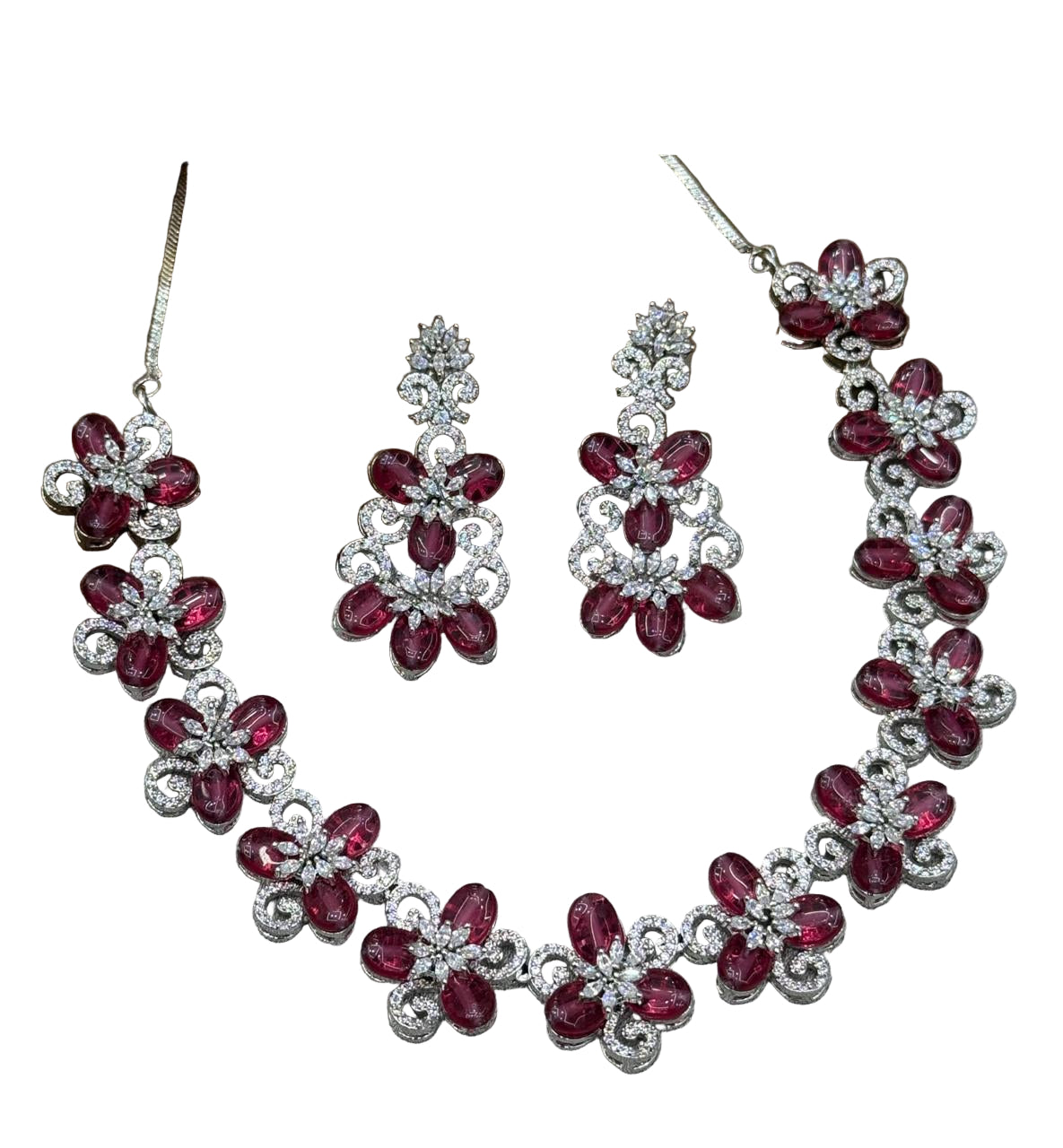 Artificial Red Stone Necklace Set with Matching Earrings for Women