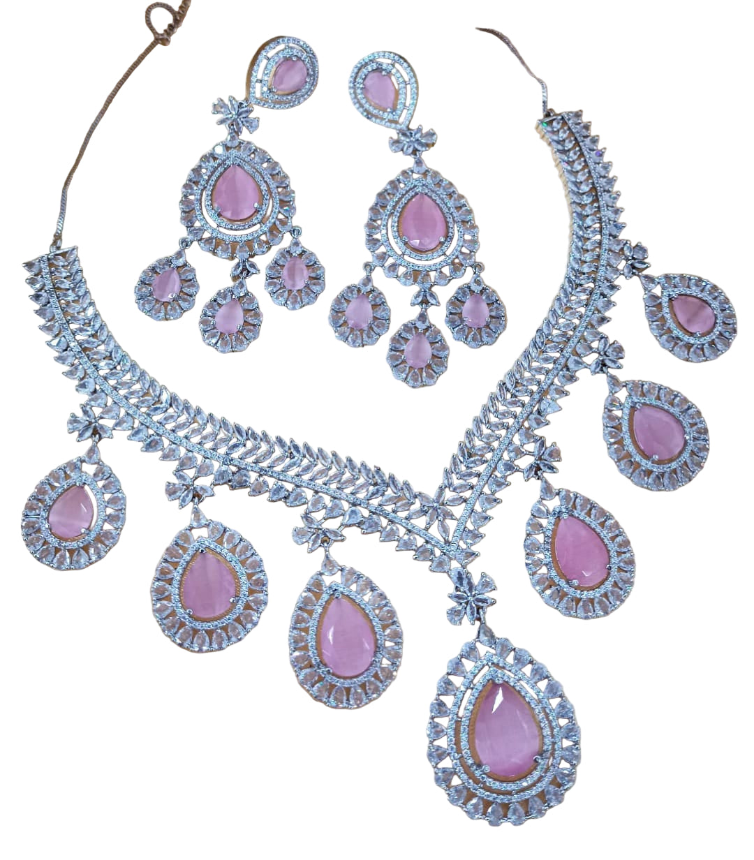 Artificial pink color Stone Necklace Set with Matching Earrings for Women