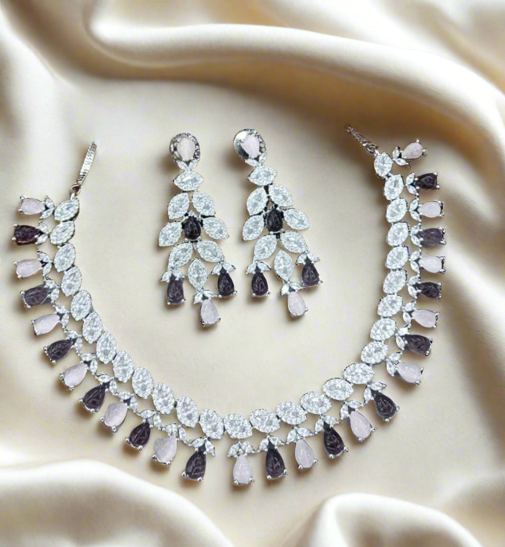 Artificial colorful  Stone Necklace Set with Matching Earrings for Women