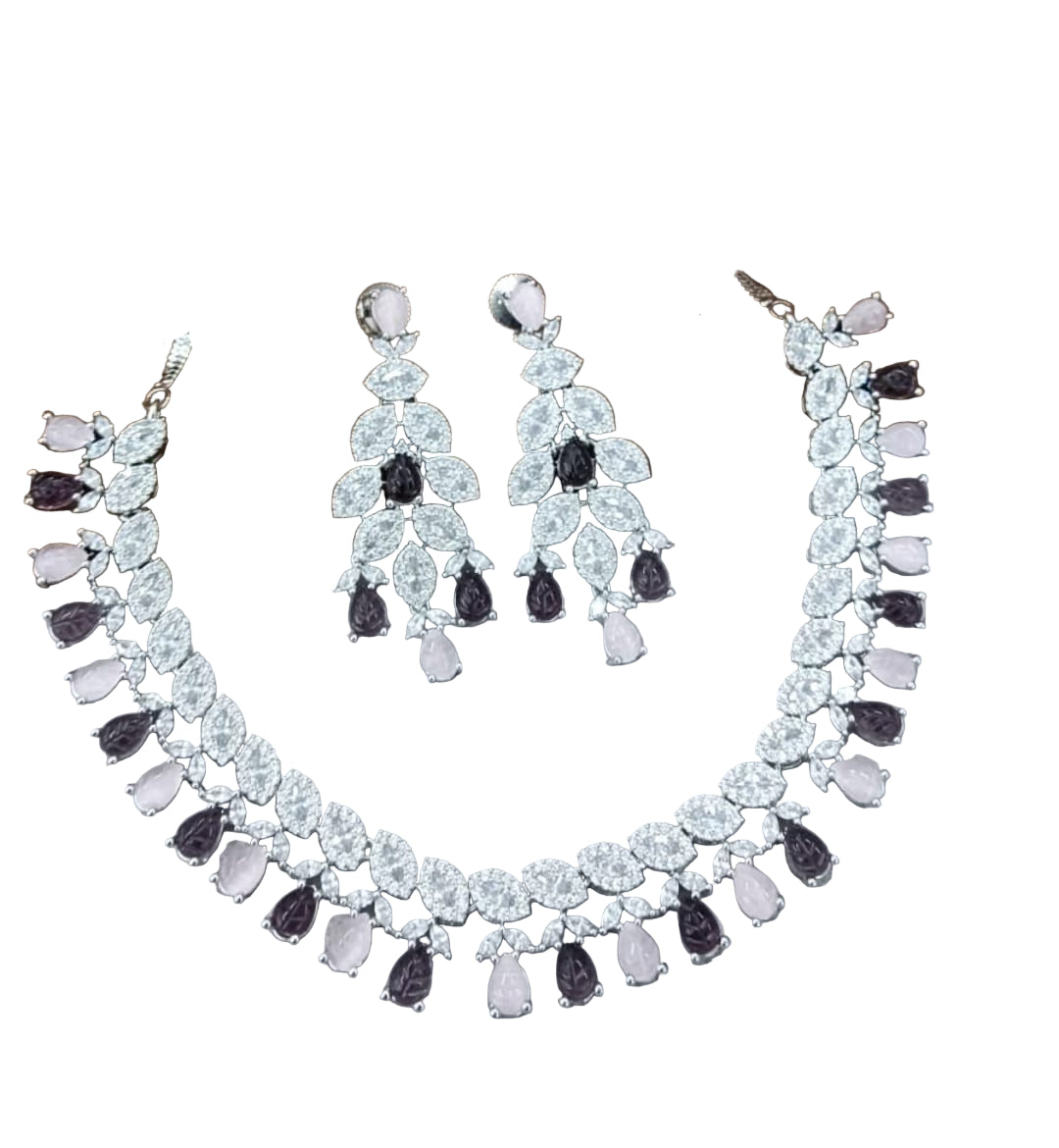 Artificial colorful  Stone Necklace Set with Matching Earrings for Women