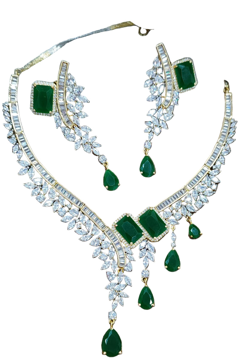 Artificial green color  Stone Necklace Set with Matching Earrings for Women
