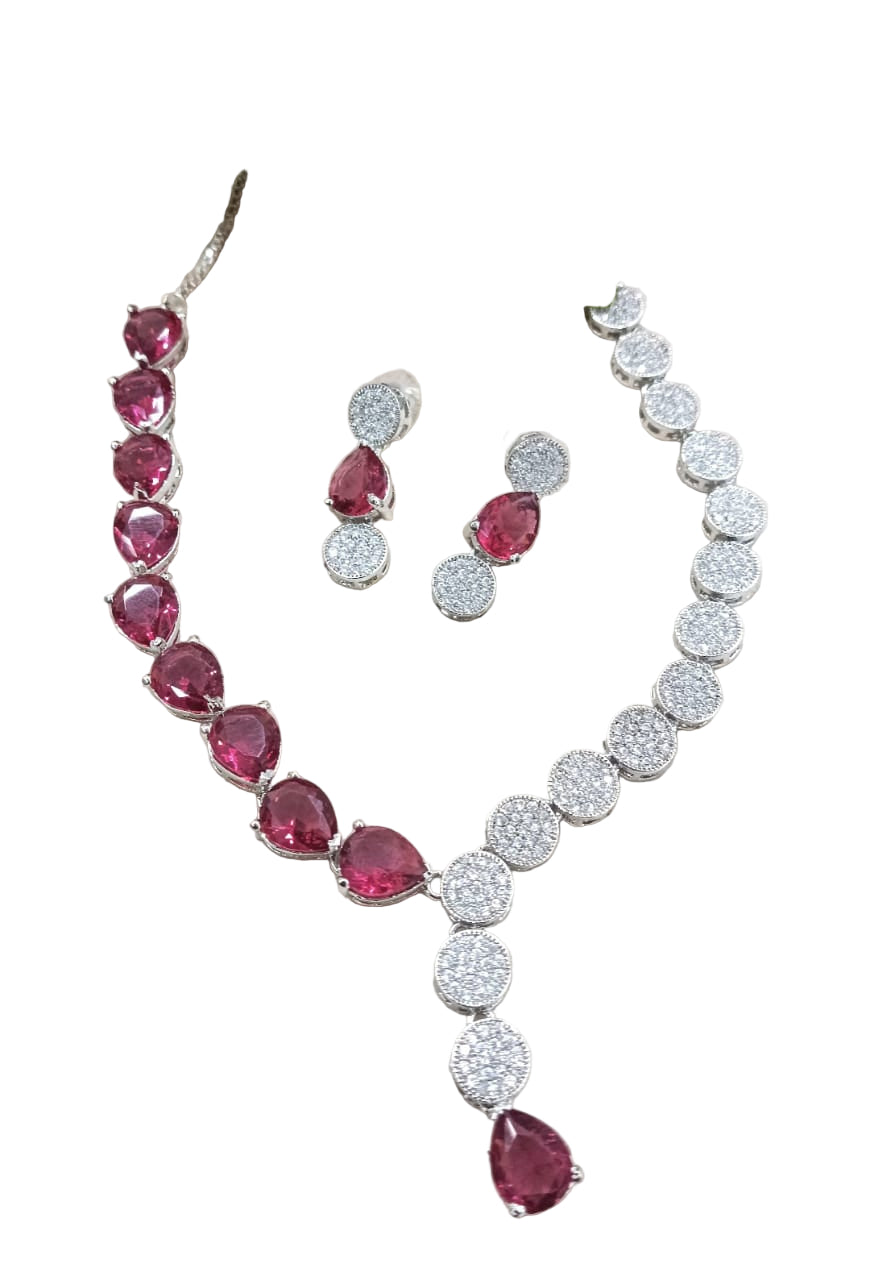Artificial  color  Stone Necklace Set with Matching Earrings for Women, red