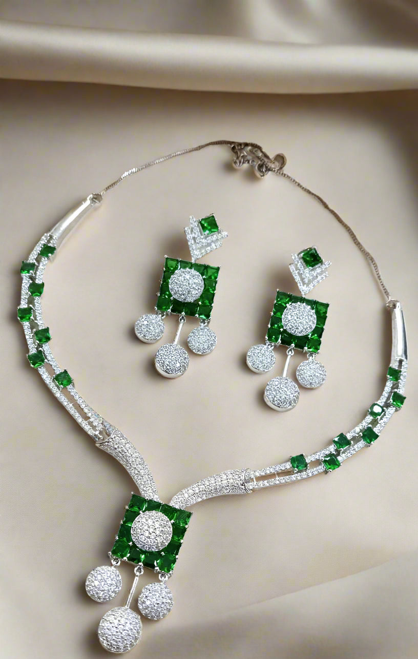 imitation jewelry green color  Stone Necklace Set with Matching Earrings for Women