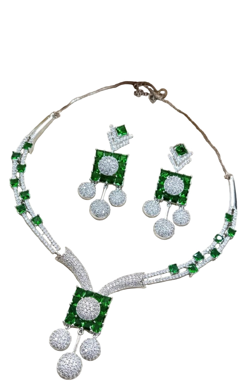 imitation jewelry green color  Stone Necklace Set with Matching Earrings for Women