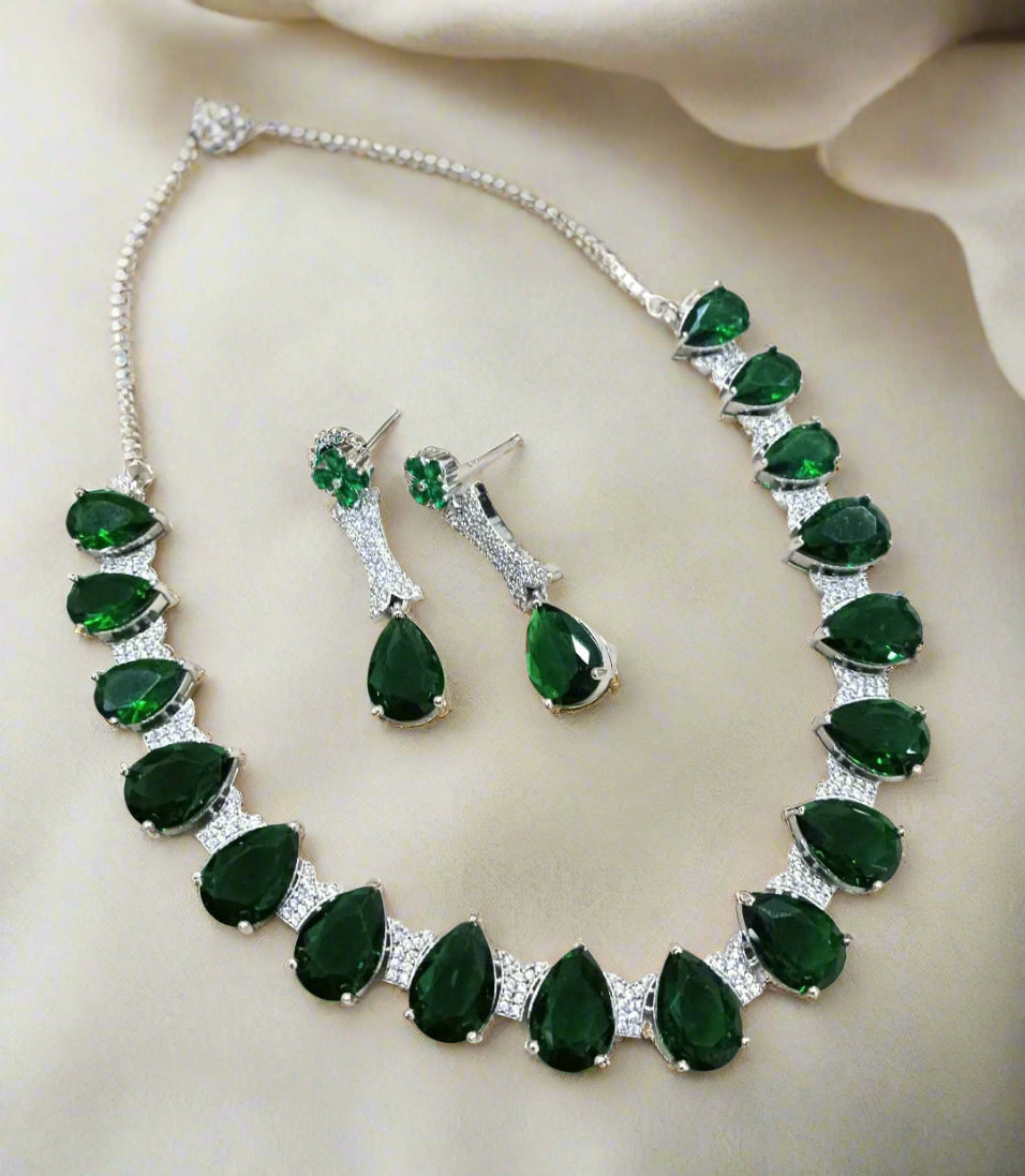 imitation jewelry color  Stone Necklace Set with Matching Earrings for Women, green