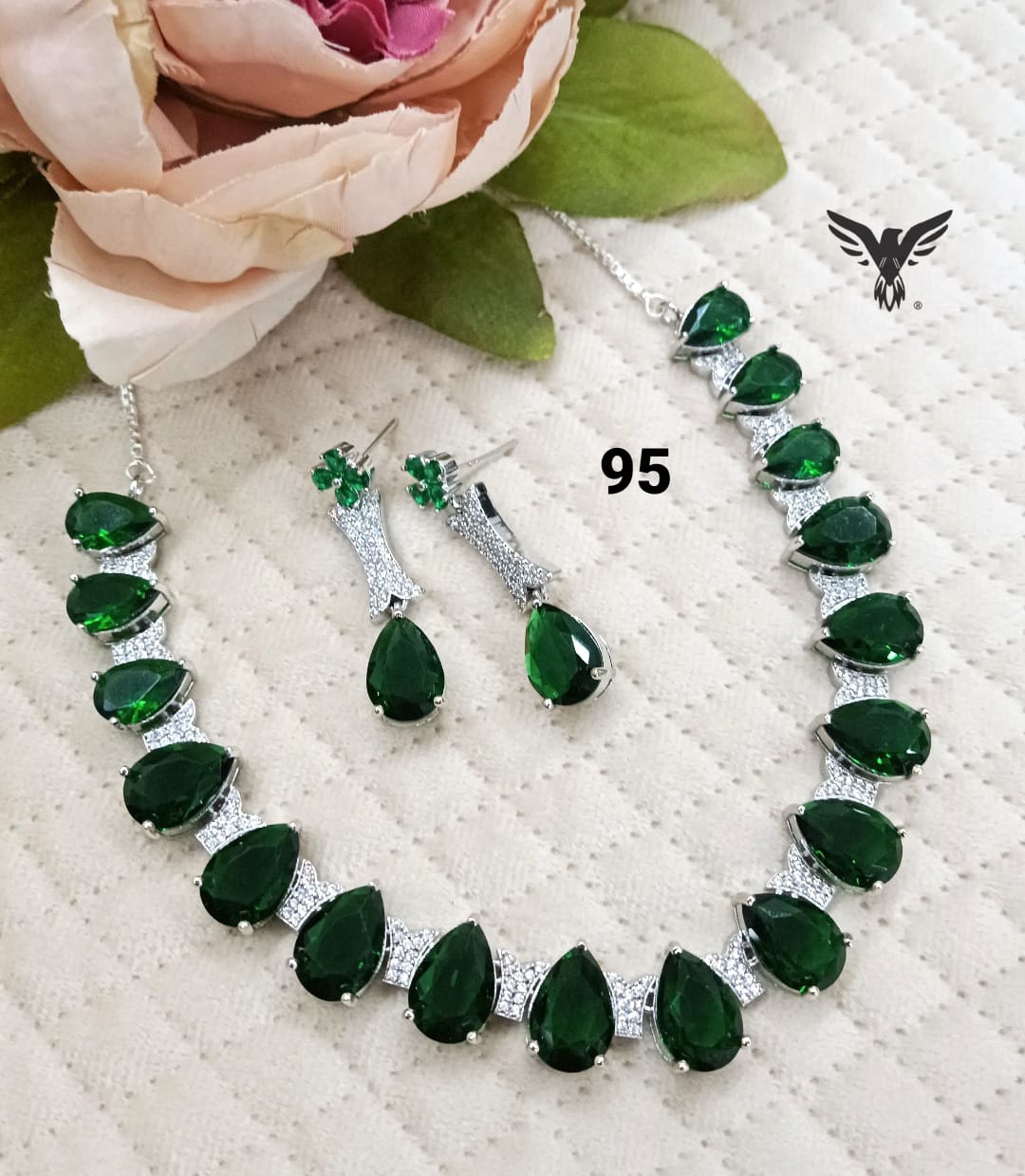 imitation jewelry color  Stone Necklace Set with Matching Earrings for Women, green