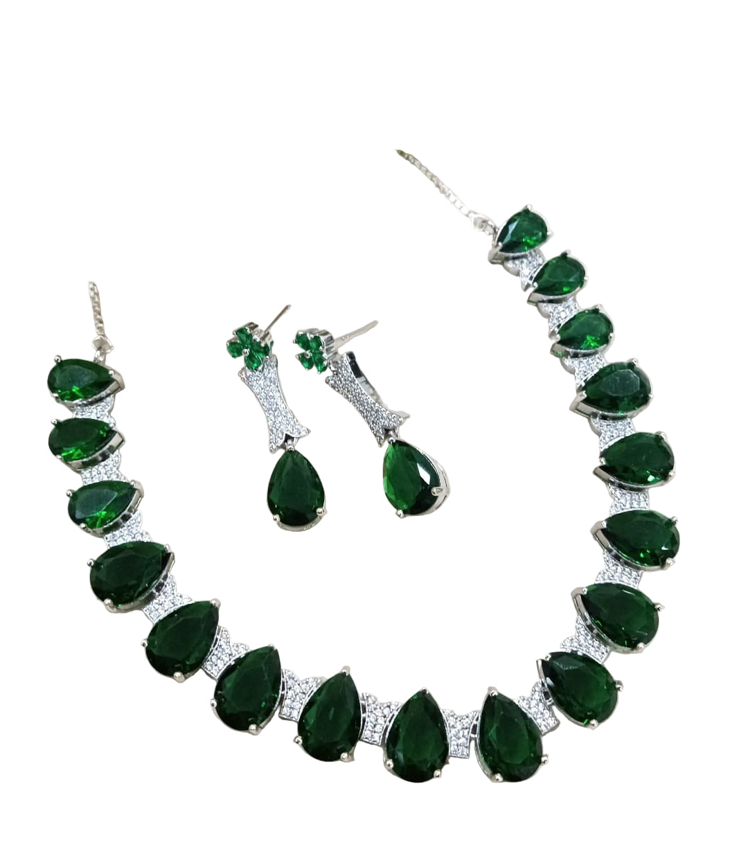 imitation jewelry color  Stone Necklace Set with Matching Earrings for Women, green