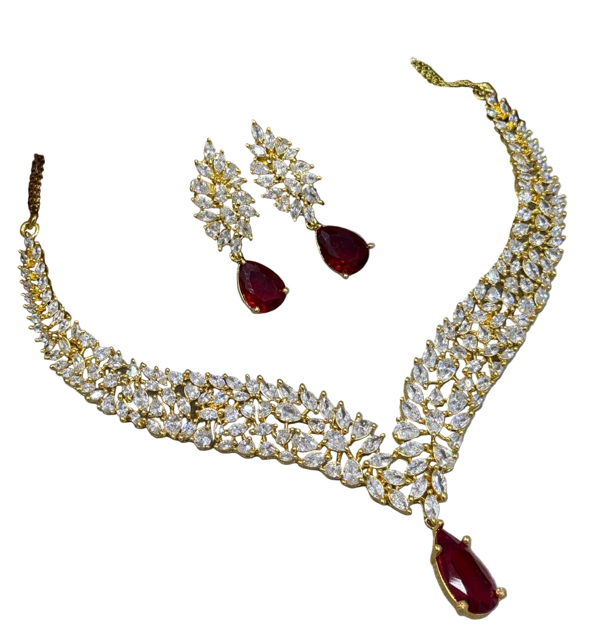 artificial red necklace with matching earrings for women on occasion of diwali/ anniversary/ wedding