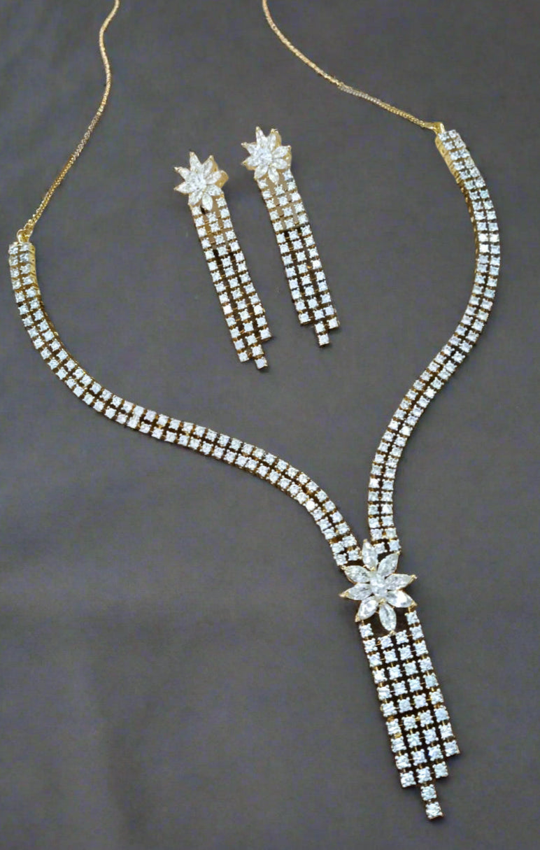 artificial flower necklace with matching earrings for women on occasion of diwali/ anniversary/ wedding