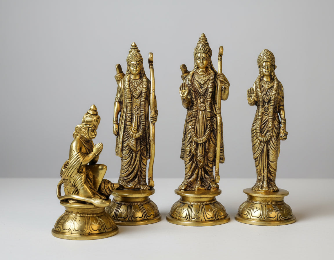 Brass ram Darbar Statue, Size : 9" Lord ram, Sita, Lakshman, Hanuman Idol for Home/showpiece, Golden