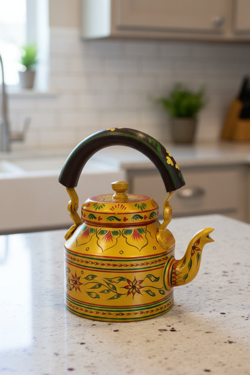 Colorful Handmade Kettle Décor | Bright Home Accent | Unique Kitchen Decoration, golden