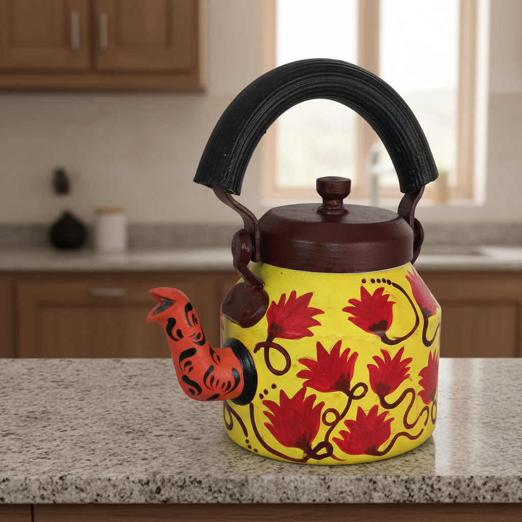 Colorful Handmade Kettle Décor | Bright Home Accent | Unique Kitchen Decoration, yellow