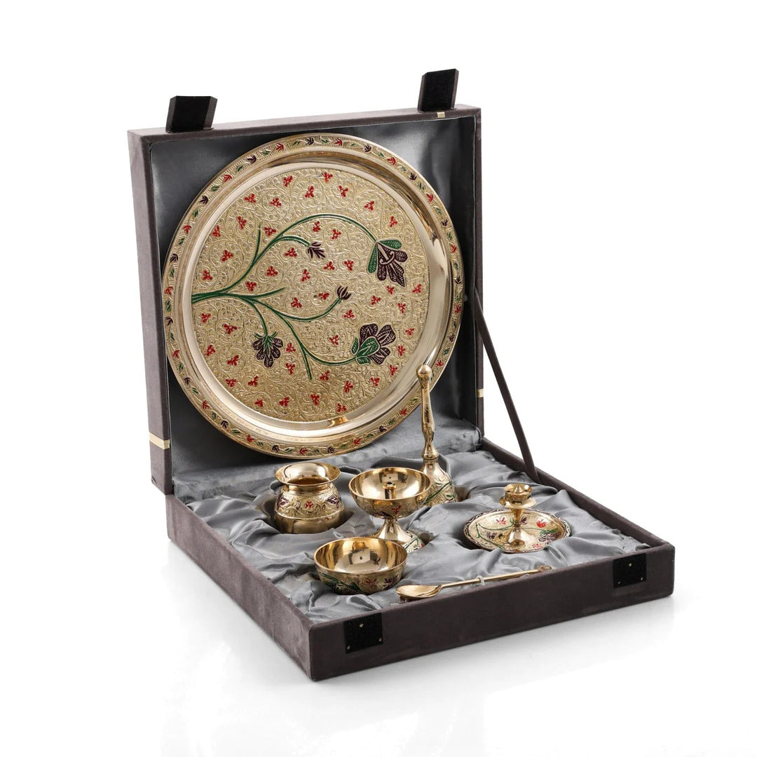 Brass Colorful Pooja thali Set- 7 Pieces