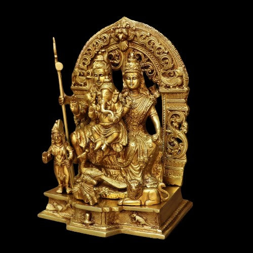 Brass Shiv Parivar Statue/Idol for Home Decor/Gift Item for Temple/Shiv Family, Gold