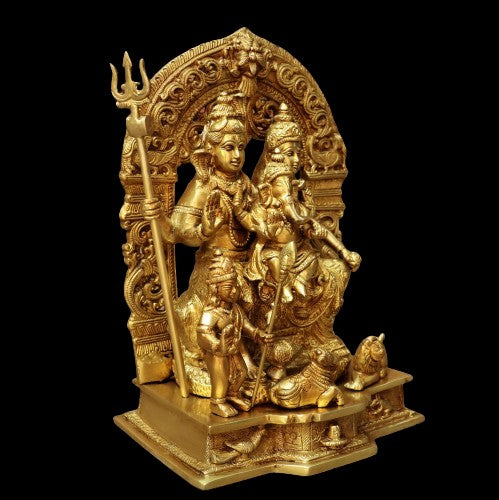 Brass Shiv Parivar Statue/Idol for Home Decor/Gift Item for Temple/Shiv Family, Gold
