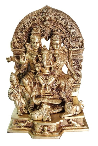 Brass Shiv Parivar Statue/Idol for Home Decor/Gift Item for Temple/Shiv Family, Gold