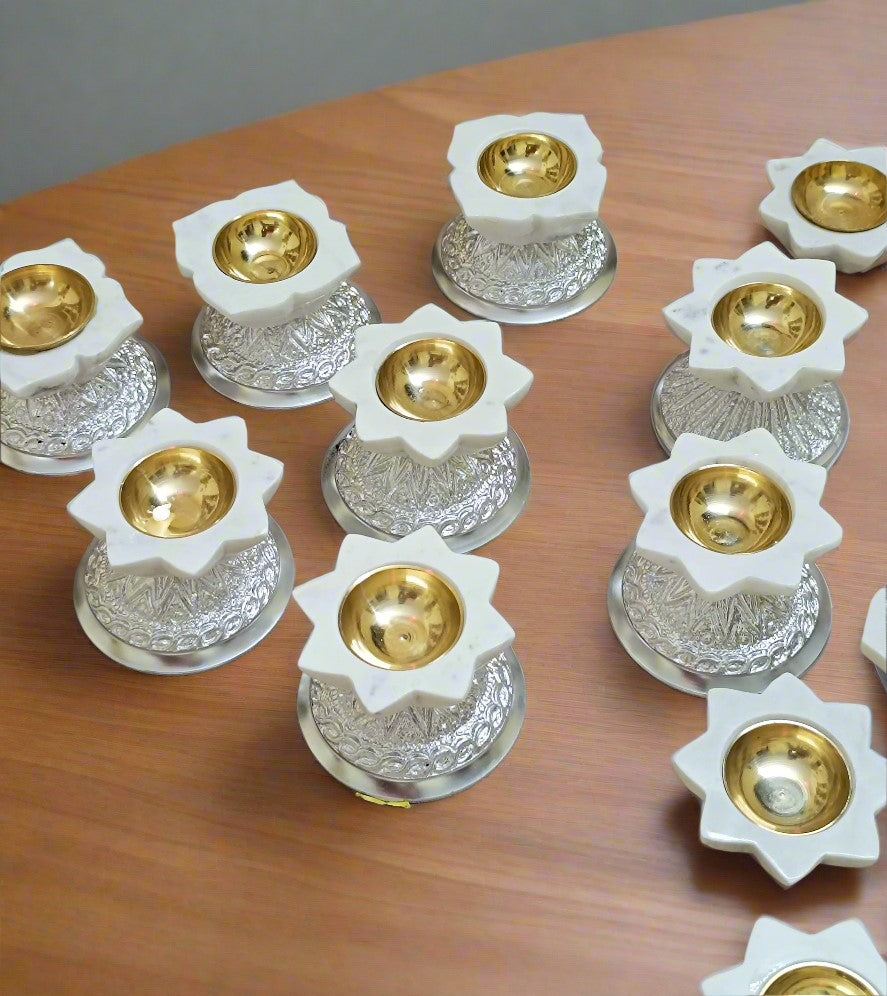 Set of 3 White Marble Star Shape Tea Light Holder