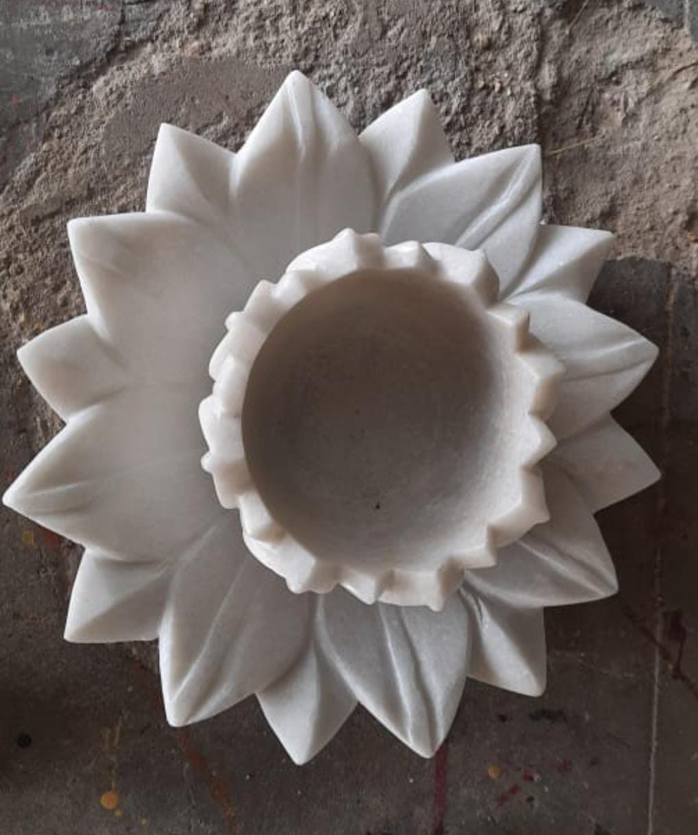 set of 2 marble lotus urli bowls for home décor