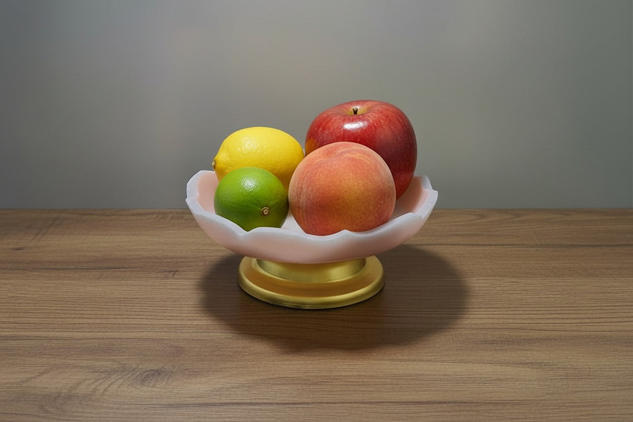 white marble fruit bowl/snacks platter/home décor urli bowl with golden metal stand