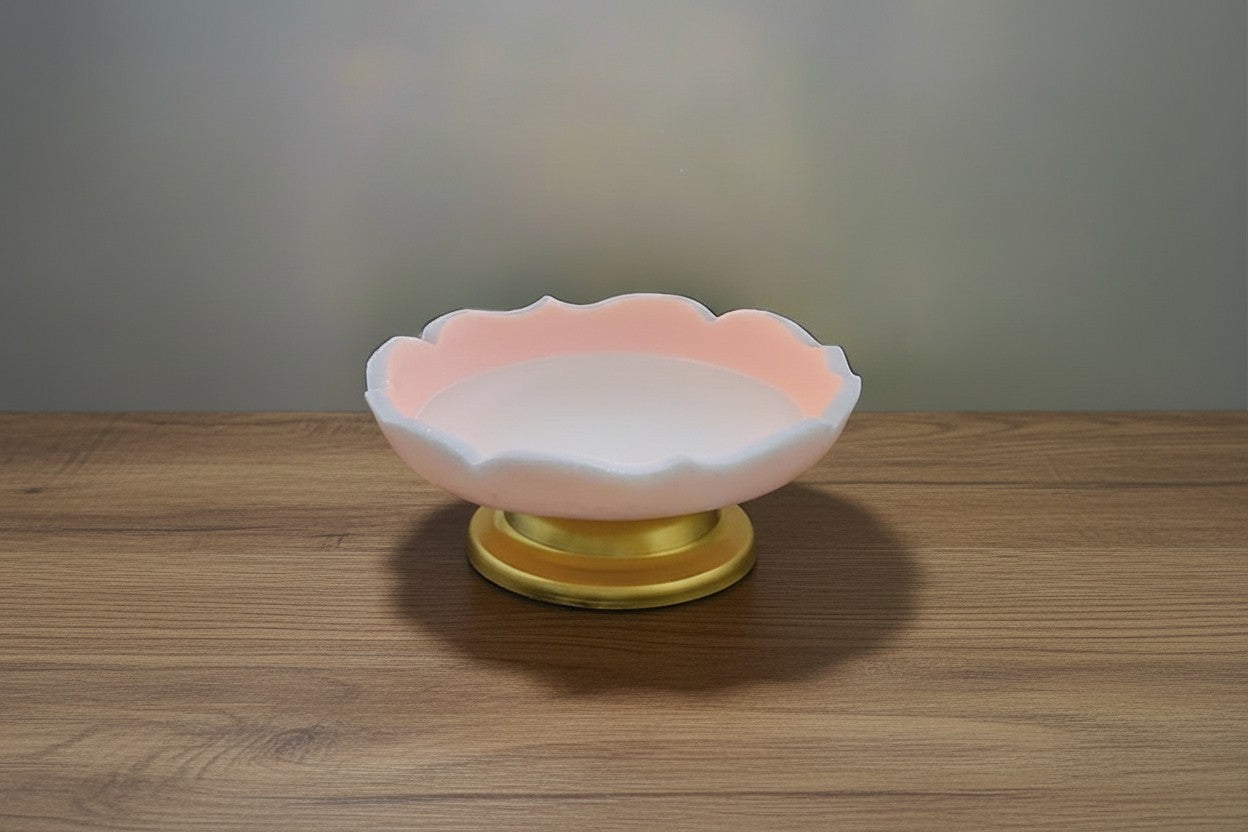 white marble fruit bowl/snacks platter/home décor urli bowl with golden metal stand